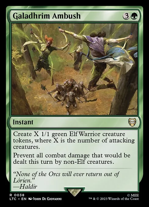 Galadhrim Ambush, carta Magic di tipo Instant illustrata da John Di Giovanni