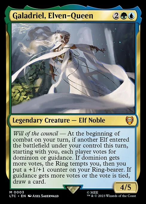 Galadriel, Elven-Queen, carta Magic di tipo Legendary Creature — Elf Noble illustrata da Axel Sauerwald