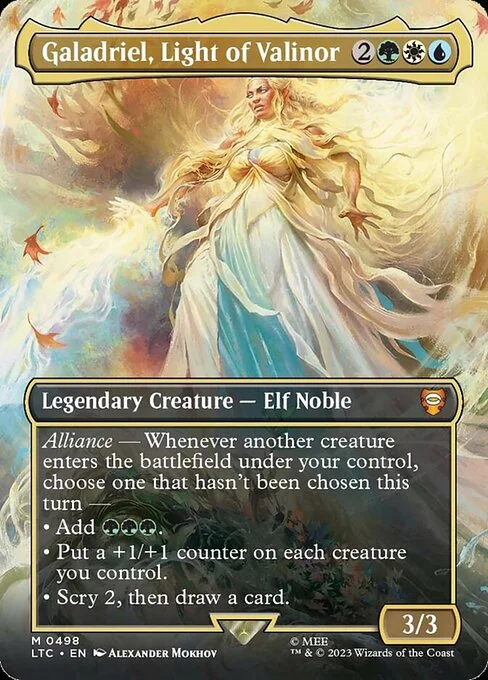 Galadriel, Light of Valinor, carta Magic di tipo Legendary Creature — Elf Noble illustrata da Alexander Mokhov