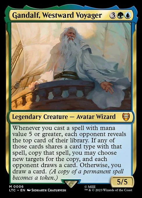 Gandalf, Westward Voyager, carta Magic di tipo Legendary Creature — Avatar Wizard illustrata da Sidharth Chaturvedi
