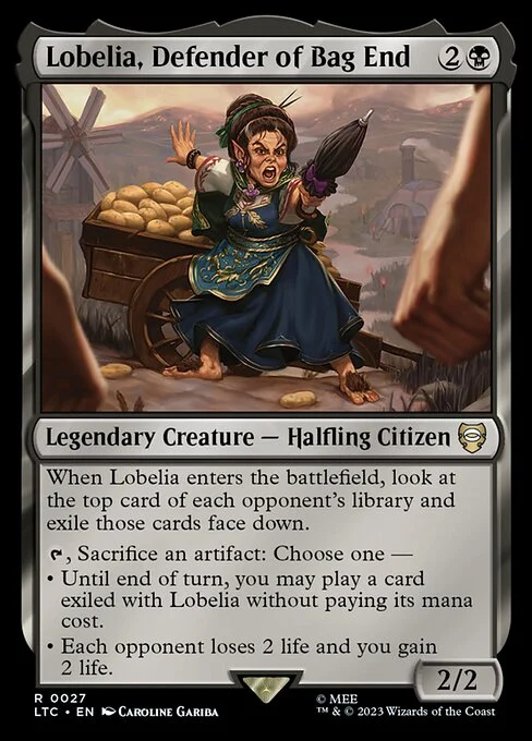 Lobelia, Defender of Bag End, carta Magic di tipo Legendary Creature — Halfling Citizen illustrata da Caroline Gariba