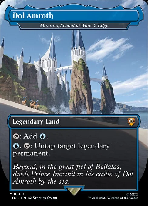 Minamo, School at Water's Edge, carta Magic di tipo Legendary Land illustrata da Stephen Stark