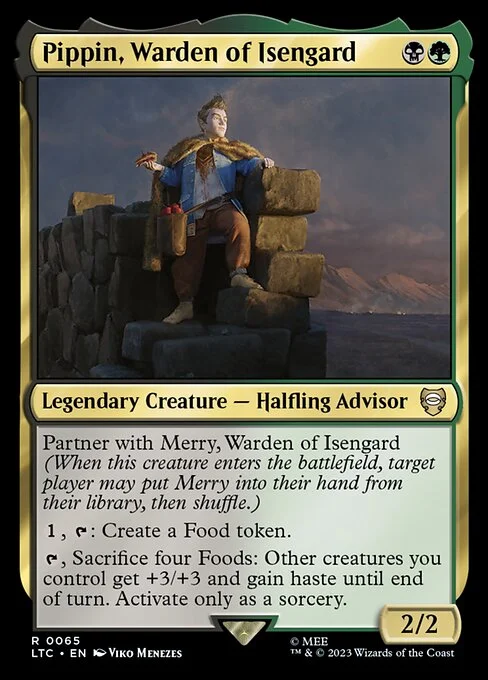 Pippin, Warden of Isengard, carta Magic di tipo Legendary Creature — Halfling Advisor illustrata da Viko Menezes