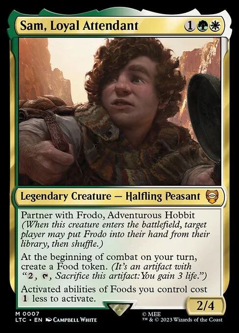 Sam, Loyal Attendant, carta Magic di tipo Legendary Creature — Halfling Peasant illustrata da Campbell White