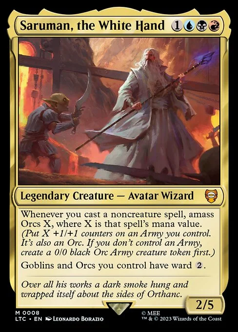 Saruman, the White Hand, carta Magic di tipo Legendary Creature — Avatar Wizard illustrata da Leonardo Borazio
