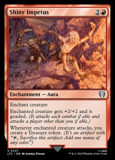 Shiny Impetus, carta Magic di tipo Enchantment — Aura illustrata da Andrea Piparo