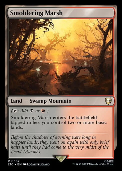 Smoldering Marsh, carta Magic di tipo Land — Swamp Mountain illustrata da Logan Feliciano