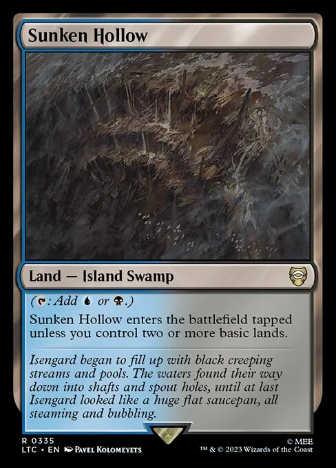 Sunken Hollow, carta Magic di tipo Land — Island Swamp illustrata da Pavel Kolomeyets