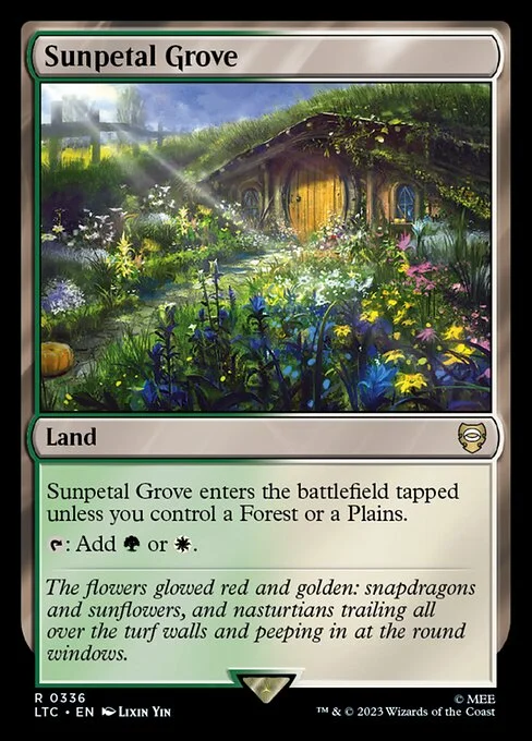 Sunpetal Grove, carta Magic di tipo Land illustrata da Lixin Yin