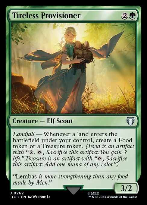 Tireless Provisioner, carta Magic di tipo Creature — Elf Scout illustrata da Wangjie Li