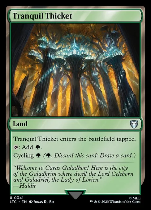 Tranquil Thicket, carta Magic di tipo Land illustrata da Jonas De Ro