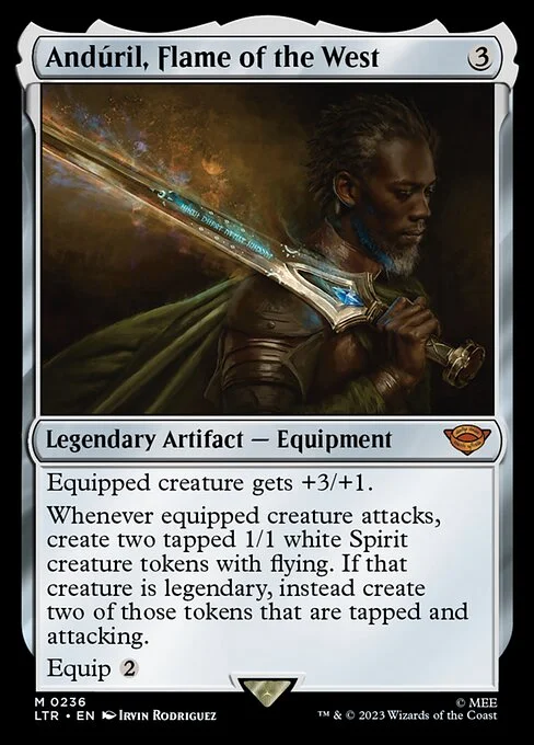 Andúril, Flame of the West, carta Magic di tipo Legendary Artifact — Equipment illustrata da Irvin Rodriguez