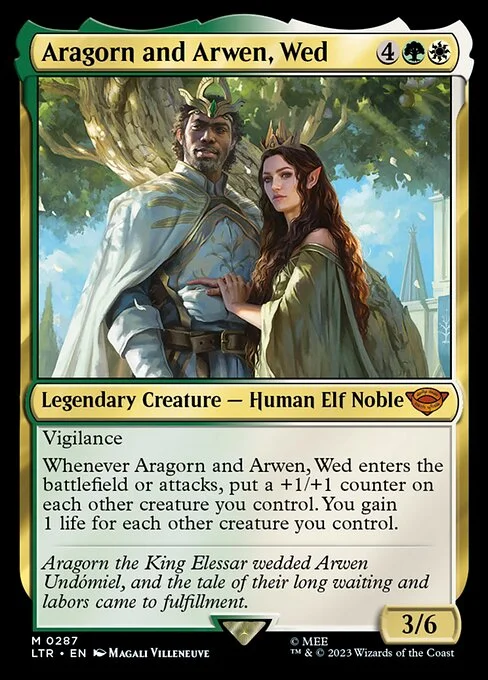Aragorn and Arwen, Wed, carta Magic di tipo Legendary Creature — Human Elf Noble illustrata da Magali Villeneuve