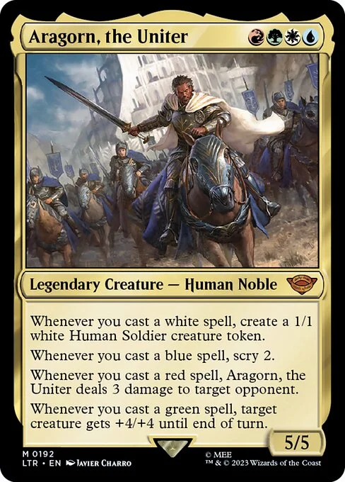 Aragorn, the Uniter, carta Magic di tipo Legendary Creature — Human Noble illustrata da Javier Charro