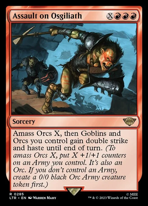 Assault on Osgiliath, carta Magic di tipo Sorcery illustrata da Warren Mahy