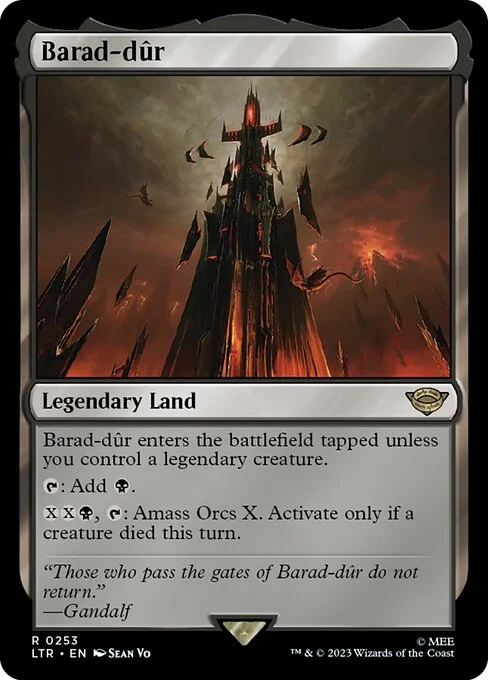 Barad-dûr, carta Magic di tipo Legendary Land illustrata da Sean Vo