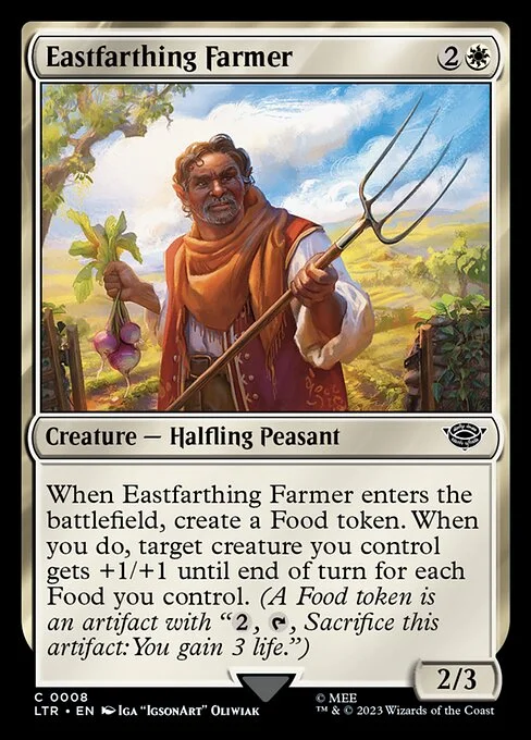 Eastfarthing Farmer, carta Magic di tipo Creature — Halfling Peasant illustrata da Iga Oliwiak