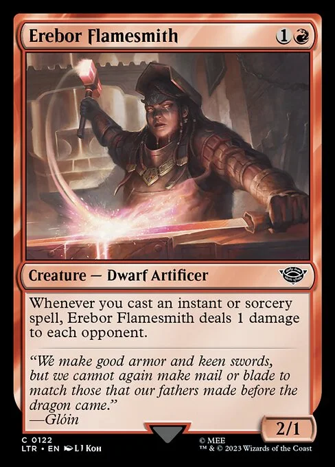 Erebor Flamesmith, carta Magic di tipo Creature — Dwarf Artificer illustrata da L J Koh