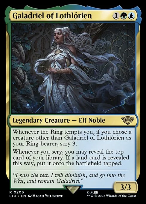 Galadriel of Lothlórien, carta Magic di tipo Legendary Creature — Elf Noble illustrata da Magali Villeneuve