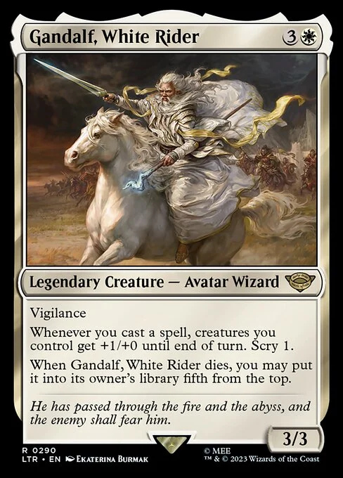 Gandalf, White Rider, carta Magic di tipo Legendary Creature — Avatar Wizard illustrata da Ekaterina Burmak