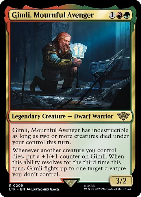 Gimli, Mournful Avenger, carta Magic di tipo Legendary Creature — Dwarf Warrior illustrata da Bartłomiej Gaweł