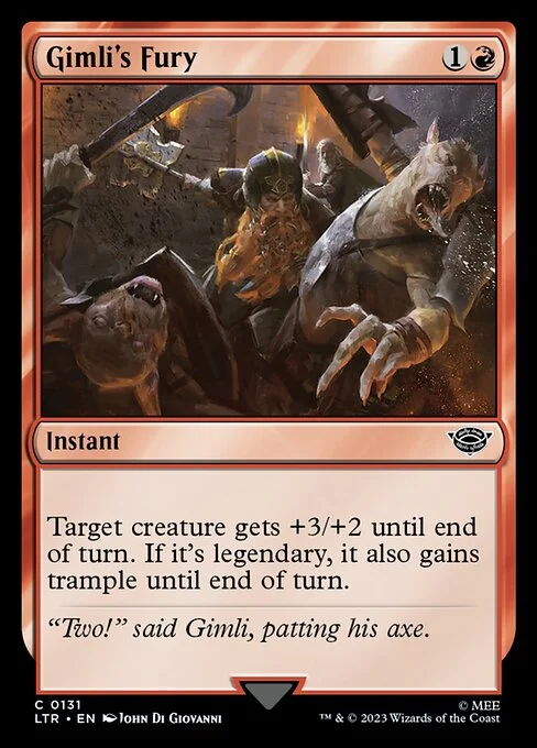 Gimli's Fury, carta Magic di tipo Instant illustrata da John Di Giovanni