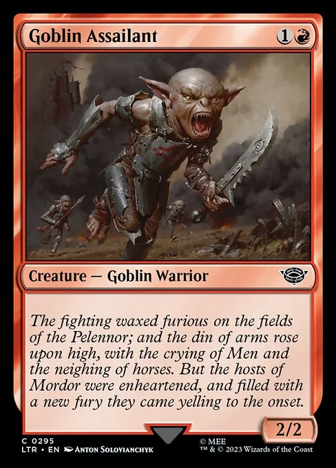 Goblin Assailant, carta Magic di tipo Creature — Goblin Warrior illustrata da Anton Solovianchyk