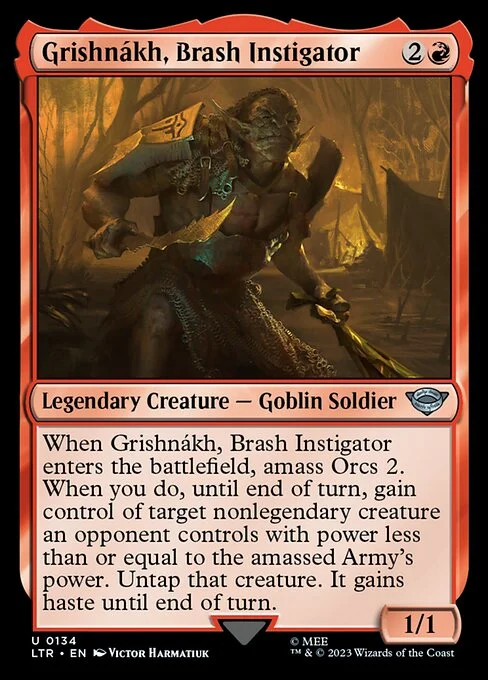 Grishnákh, Brash Instigator, carta Magic di tipo Legendary Creature — Goblin Soldier illustrata da Victor Harmatiuk