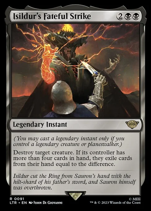 Isildur's Fateful Strike, carta Magic di tipo Legendary Instant illustrata da John Di Giovanni