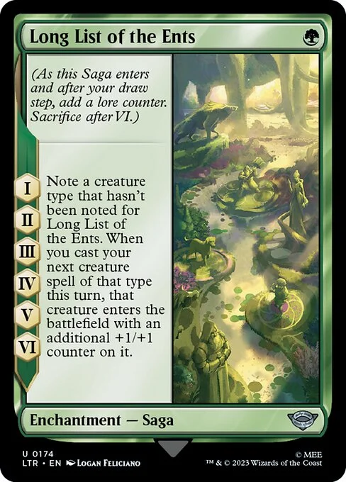 Long List of the Ents, carta Magic di tipo Enchantment — Saga illustrata da Logan Feliciano