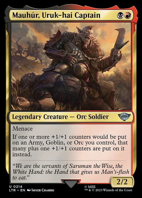 Mauhúr, Uruk-hai Captain, carta Magic di tipo Legendary Creature — Orc Soldier illustrata da Javier Charro