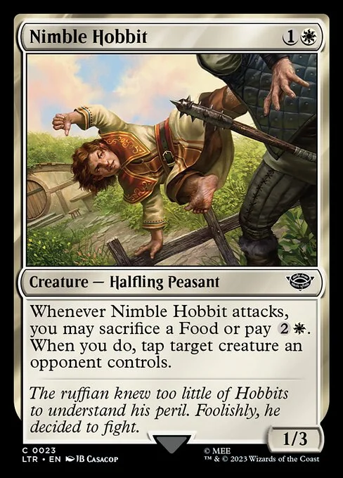 Nimble Hobbit, carta Magic di tipo Creature — Halfling Peasant illustrata da JB Casacop