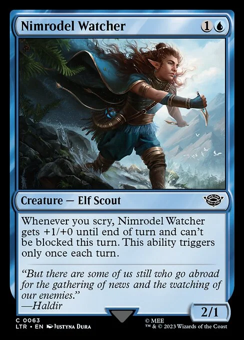 Nimrodel Watcher, carta Magic di tipo Creature — Elf Scout illustrata da Justyna Dura