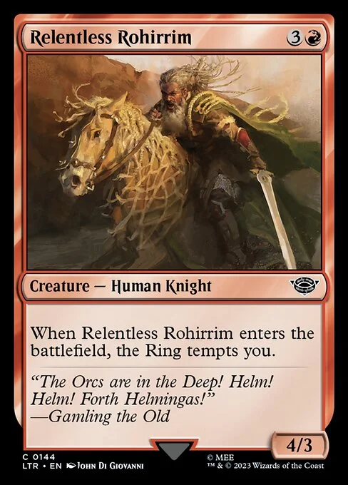 Relentless Rohirrim, carta Magic di tipo Creature — Human Knight illustrata da John Di Giovanni
