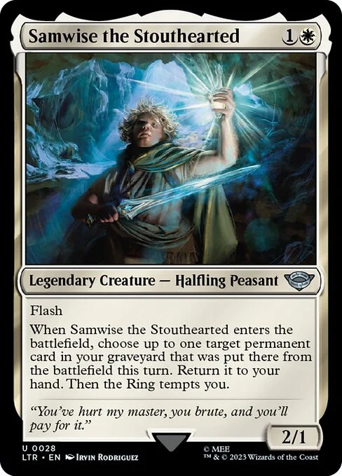 Samwise the Stouthearted, carta Magic di tipo Legendary Creature — Halfling Peasant illustrata da Irvin Rodriguez