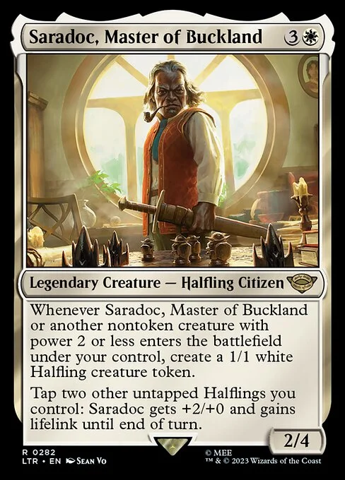 Saradoc, Master of Buckland, carta Magic di tipo Legendary Creature — Halfling Citizen illustrata da Sean Vo