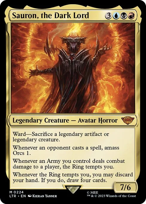 Sauron, the Dark Lord, carta Magic di tipo Legendary Creature — Avatar Horror illustrata da Kieran Yanner