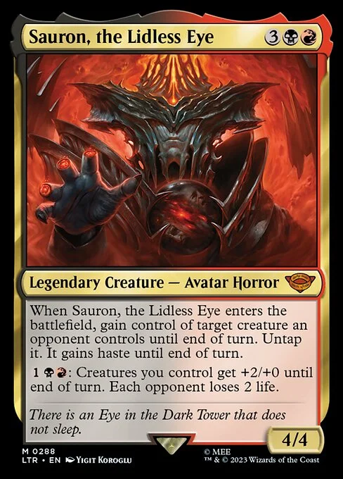 Sauron, the Lidless Eye, carta Magic di tipo Legendary Creature — Avatar Horror illustrata da Yigit Koroglu