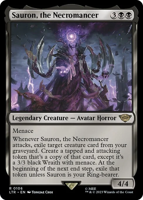 Sauron, the Necromancer, carta Magic di tipo Legendary Creature — Avatar Horror illustrata da Yongjae Choi