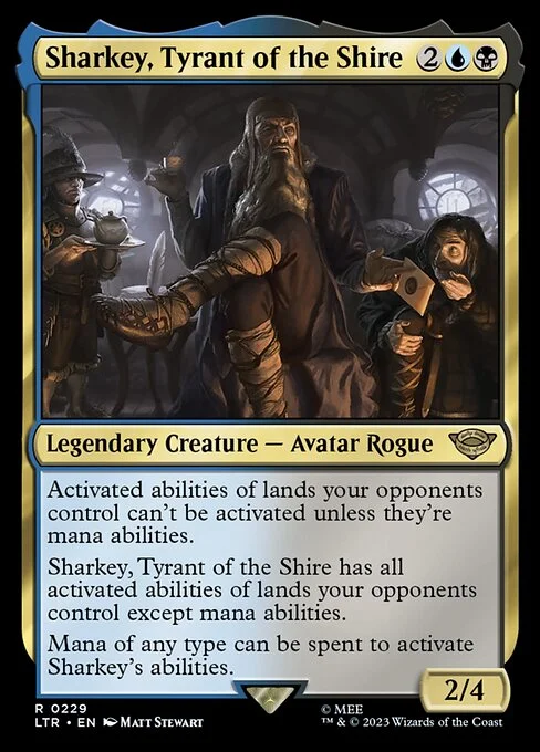Sharkey, Tyrant of the Shire, carta Magic di tipo Legendary Creature — Avatar Rogue illustrata da Matt Stewart