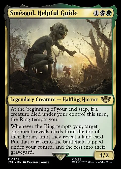 Sméagol, Helpful Guide, carta Magic di tipo Legendary Creature — Halfling Horror illustrata da Campbell White