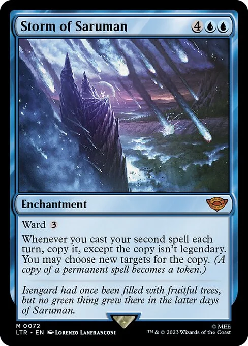Storm of Saruman, carta Magic di tipo Enchantment illustrata da Lorenzo Lanfranconi