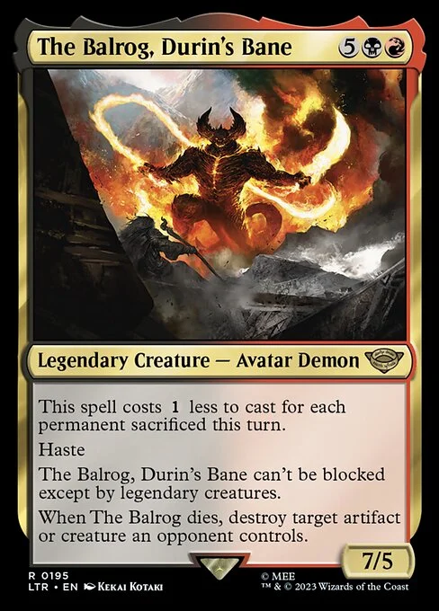 The Balrog, Durin's Bane, carta Magic di tipo Legendary Creature — Avatar Demon illustrata da Kekai Kotaki