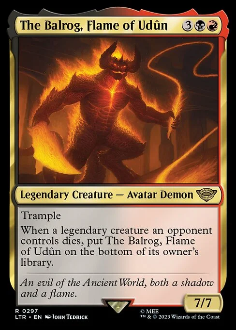 The Balrog, Flame of Udûn, carta Magic di tipo Legendary Creature — Avatar Demon illustrata da John Tedrick