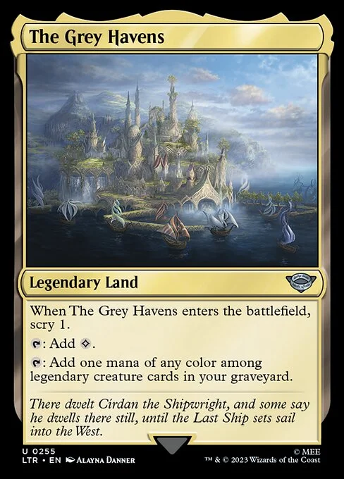 The Grey Havens, carta Magic di tipo Legendary Land illustrata da Alayna Danner