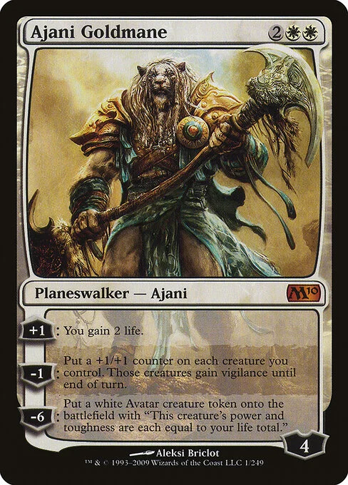 Ajani Goldmane, carta Magic di tipo Legendary Planeswalker — Ajani illustrata da Aleksi Briclot