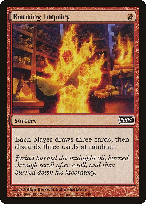 Burning Inquiry, carta Magic di tipo Sorcery illustrata da Zoltan Boros & Gabor Szikszai