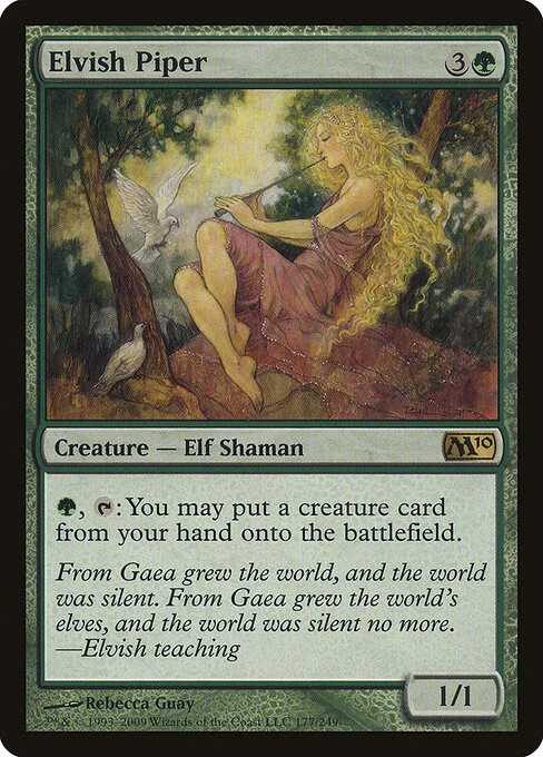 Elvish Piper, carta Magic di tipo Creature — Elf Shaman illustrata da Rebecca Guay