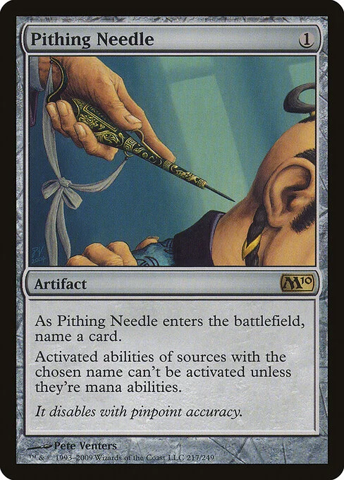 Pithing Needle, carta Magic di tipo Artifact illustrata da Pete Venters