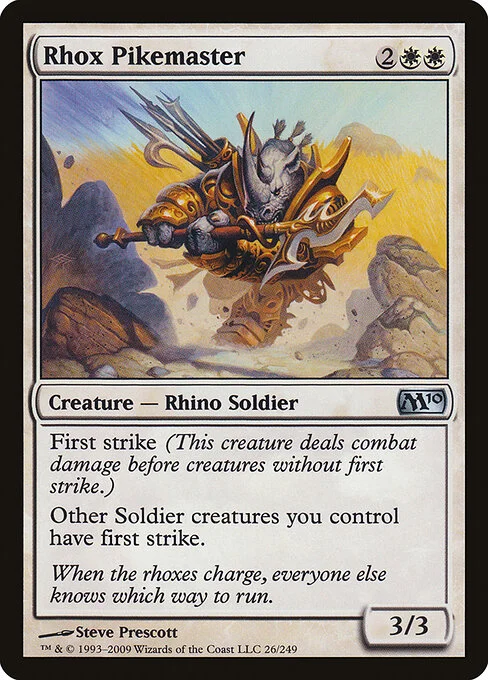 Rhox Pikemaster, carta Magic di tipo Creature — Rhino Soldier illustrata da Steve Prescott